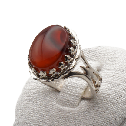 925 Silber Herrenring mit echtem Jemen Achat - Aqeeq Yamani