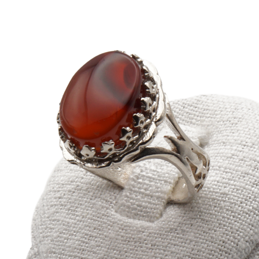 925 Silber Herrenring mit echtem Jemen Achat - Aqeeq Yamani