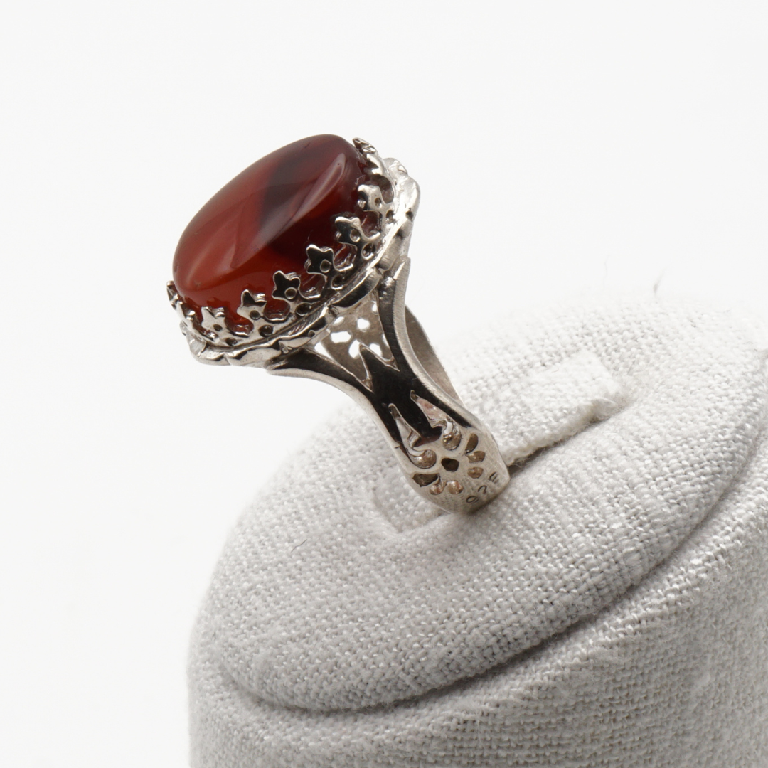 925 Silber Herrenring mit echtem Jemen Achat - Aqeeq Yamani