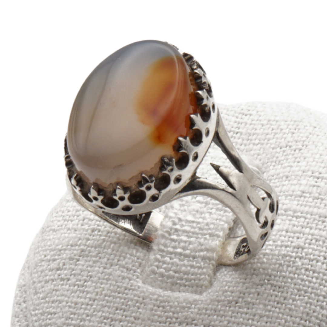 925 Silber Herrenring mit echtem Jemen Achat - Aqeeq Yamani