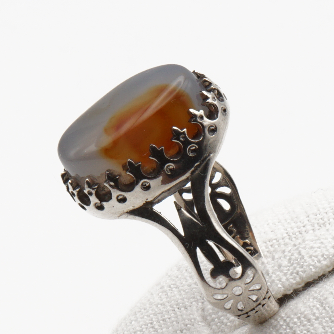 925 Silber Herrenring mit echtem Jemen Achat - Aqeeq Yamani