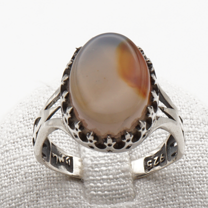 925 Silber Herrenring mit echtem Jemen Achat - Aqeeq Yamani