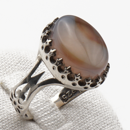 925 Silber Herrenring mit echtem Jemen Achat - Aqeeq Yamani