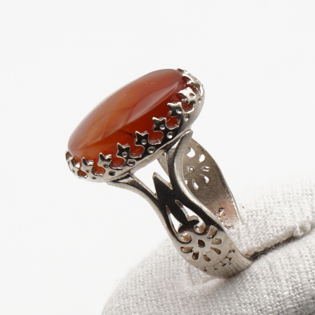 925 Silber Herrenring mit echtem Jemen Achat - Aqeeq Yamani