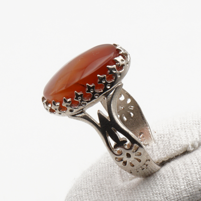 925 Silber Herrenring mit echtem Jemen Achat - Aqeeq Yamani