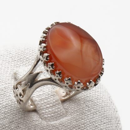 925 Silber Herrenring mit echtem Jemen Achat - Aqeeq Yamani