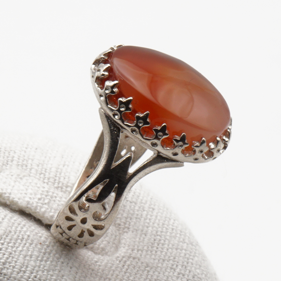 925 Silber Herrenring mit echtem Jemen Achat - Aqeeq Yamani