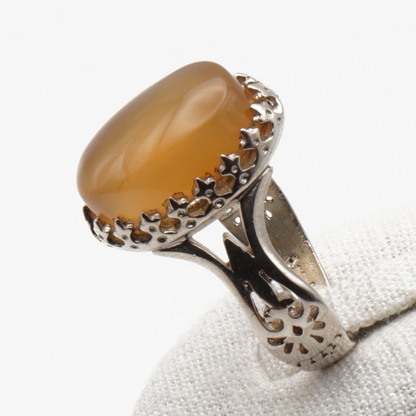 925 Silber Herrenring mit echtem Jemen Achat - Aqeeq Yamani