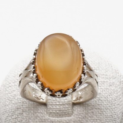 925 Silber Herrenring mit echtem Jemen Achat - Aqeeq Yamani