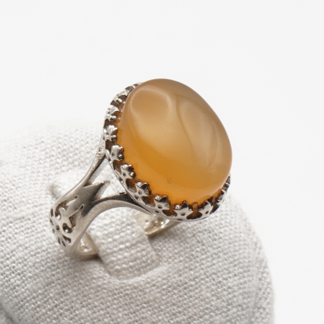 925 Silber Herrenring mit echtem Jemen Achat - Aqeeq Yamani