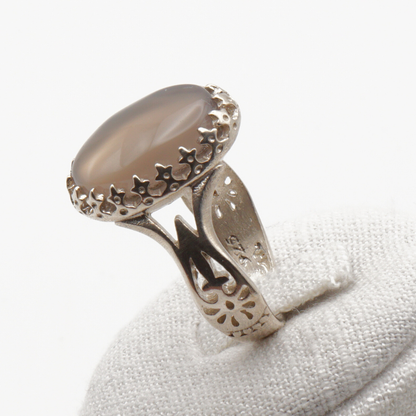 925 Silber Herrenring mit echtem Jemen Achat - Aqeeq Yamani