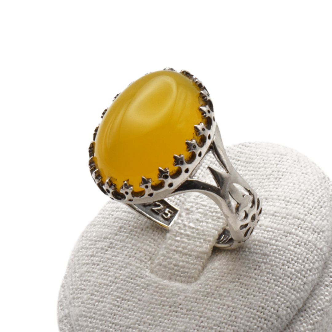 925 Silber Herrenring mit echtem Jemen Achat - Aqeeq Yamani Sharaf al Shams