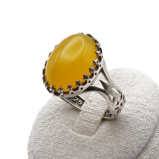 925 Silber Herrenring mit echtem Jemen Achat - Aqeeq Yamani Sharaf al Shams