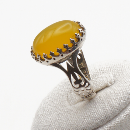 925 Silber Herrenring mit echtem Jemen Achat - Aqeeq Yamani Sharaf al Shams