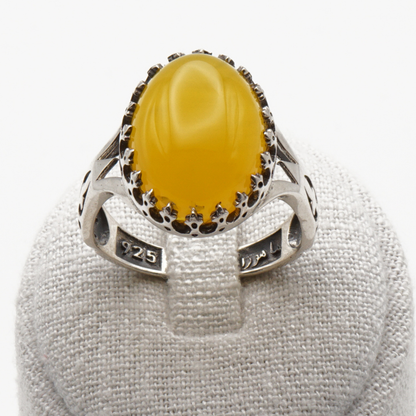 925 Silber Herrenring mit echtem Jemen Achat - Aqeeq Yamani Sharaf al Shams
