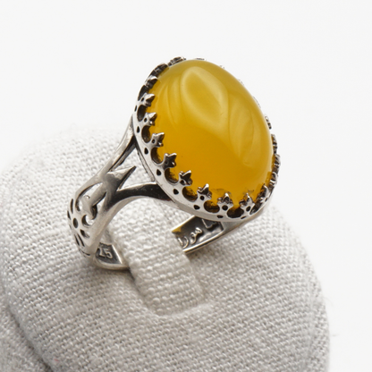 925 Silber Herrenring mit echtem Jemen Achat - Aqeeq Yamani Sharaf al Shams