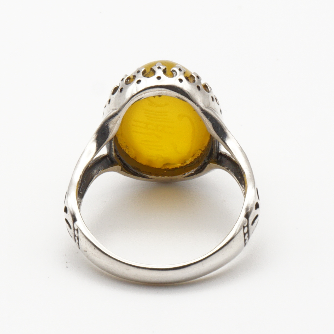 925 Silber Herrenring mit echtem Jemen Achat - Aqeeq Yamani Sharaf al Shams
