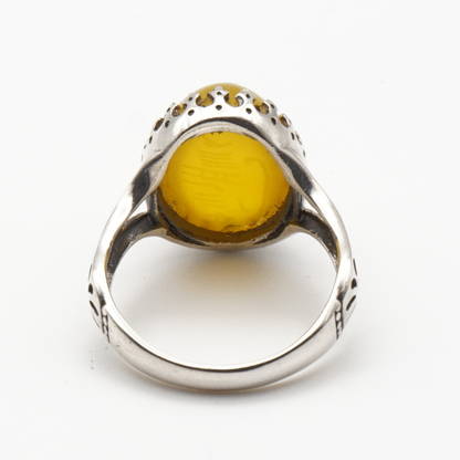 925 Silber Herrenring mit echtem Jemen Achat - Aqeeq Yamani Sharaf al Shams