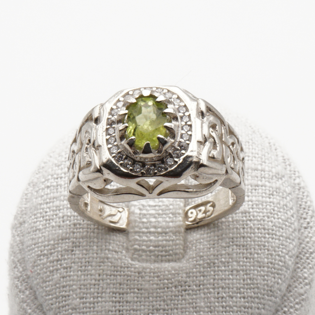925 Silber Herrenring mit echtem Peridot - Zabarjad