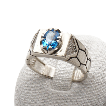 925 Silber Herrenring mit echtem Blautopas