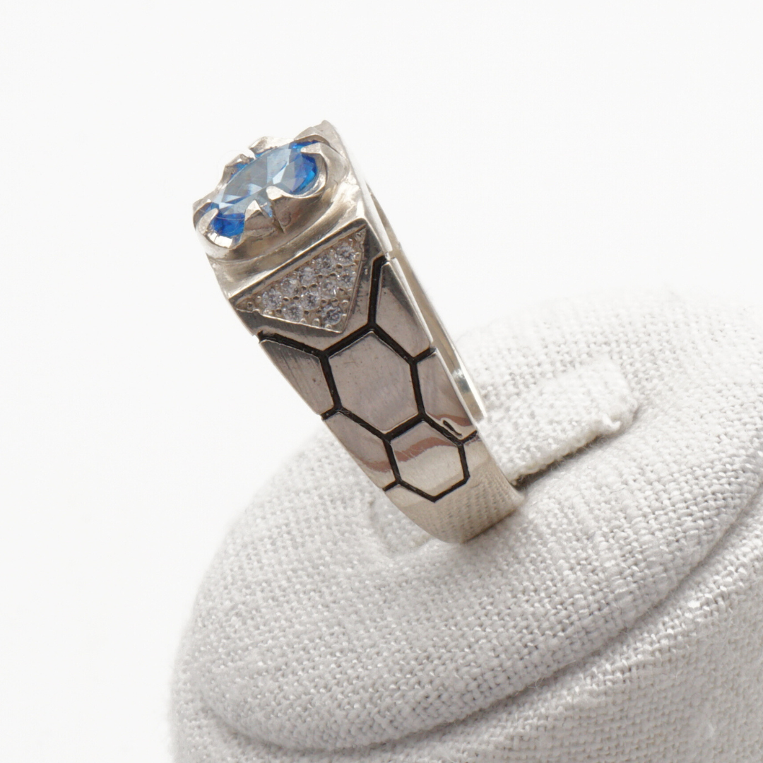 925 Silber Herrenring mit echtem Blautopas