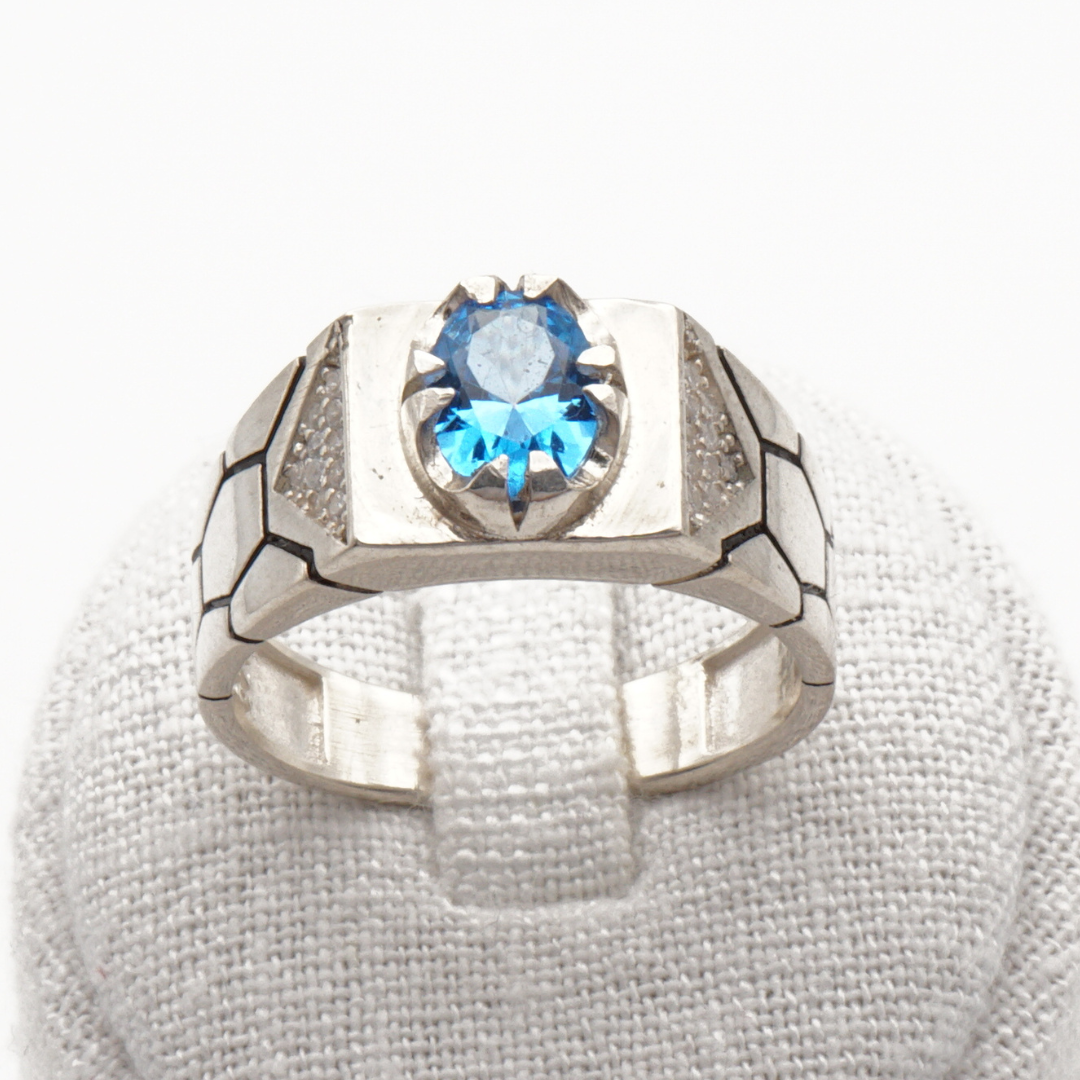 925 Silber Herrenring mit echtem Blautopas