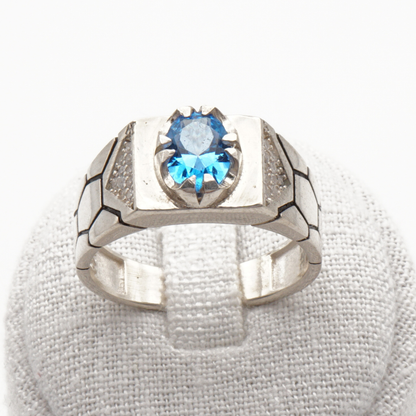 925 Silber Herrenring mit echtem Blautopas