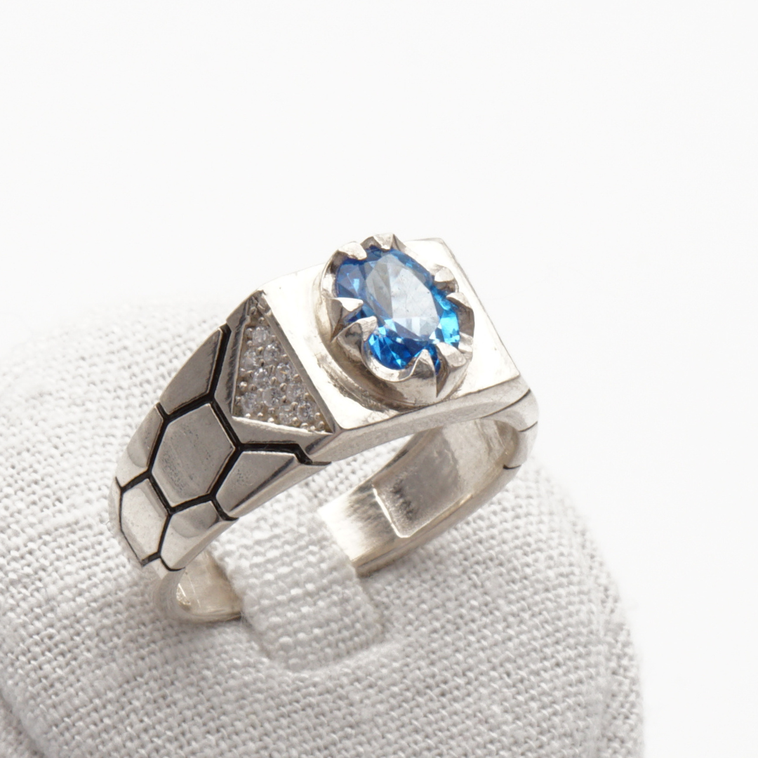 925 Silber Herrenring mit echtem Blautopas