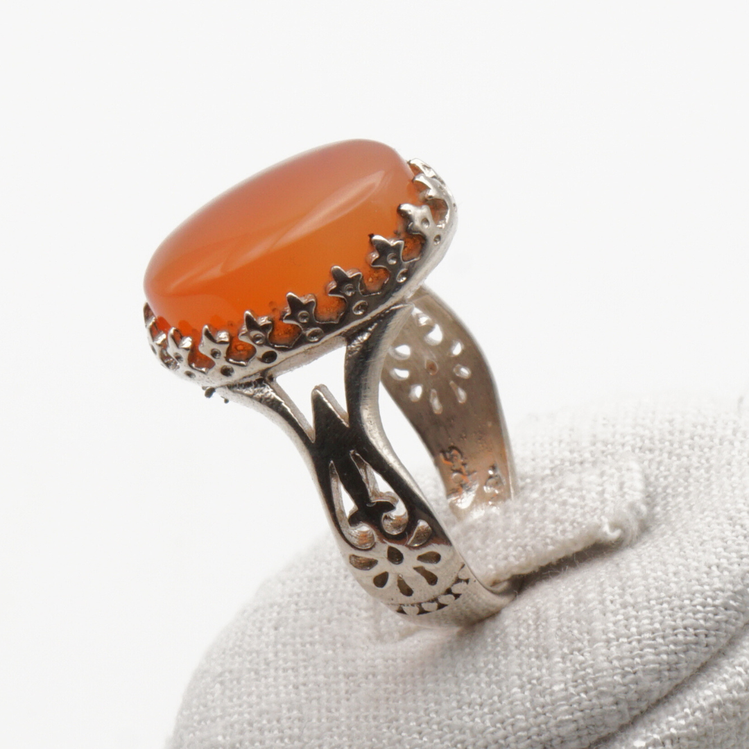 925 Silber Herrenring mit echtem Jemen Achat - Aqeeq Yamani