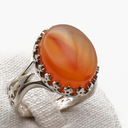 925 Silber Herrenring mit echtem Jemen Achat - Aqeeq Yamani