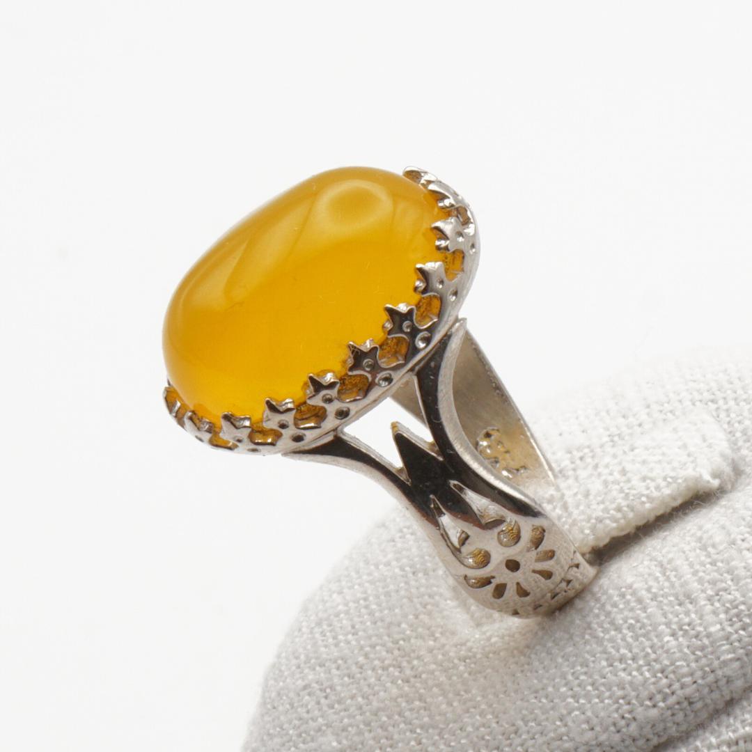 925 Silber Herrenring mit echtem Jemen Achat - Aqeeq Yamani Sharaf al Shams