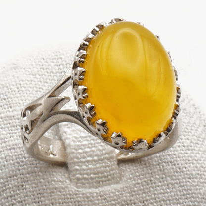 925 Silber Herrenring mit echtem Jemen Achat - Aqeeq Yamani Sharaf al Shams