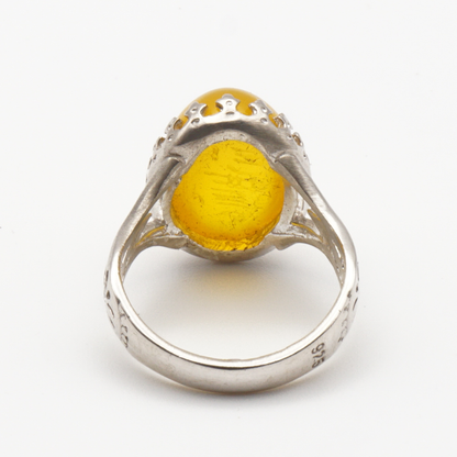 925 Silber Herrenring mit echtem Jemen Achat - Aqeeq Yamani Sharaf al Shams