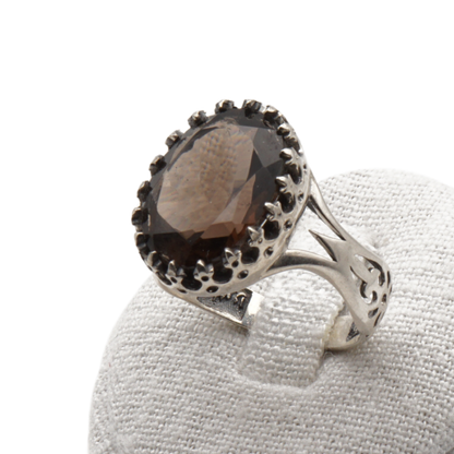 925 Silber Herrenring mit echtem  Rauchquarz