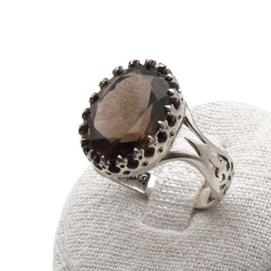 925 Silber Herrenring mit echtem  Rauchquarz