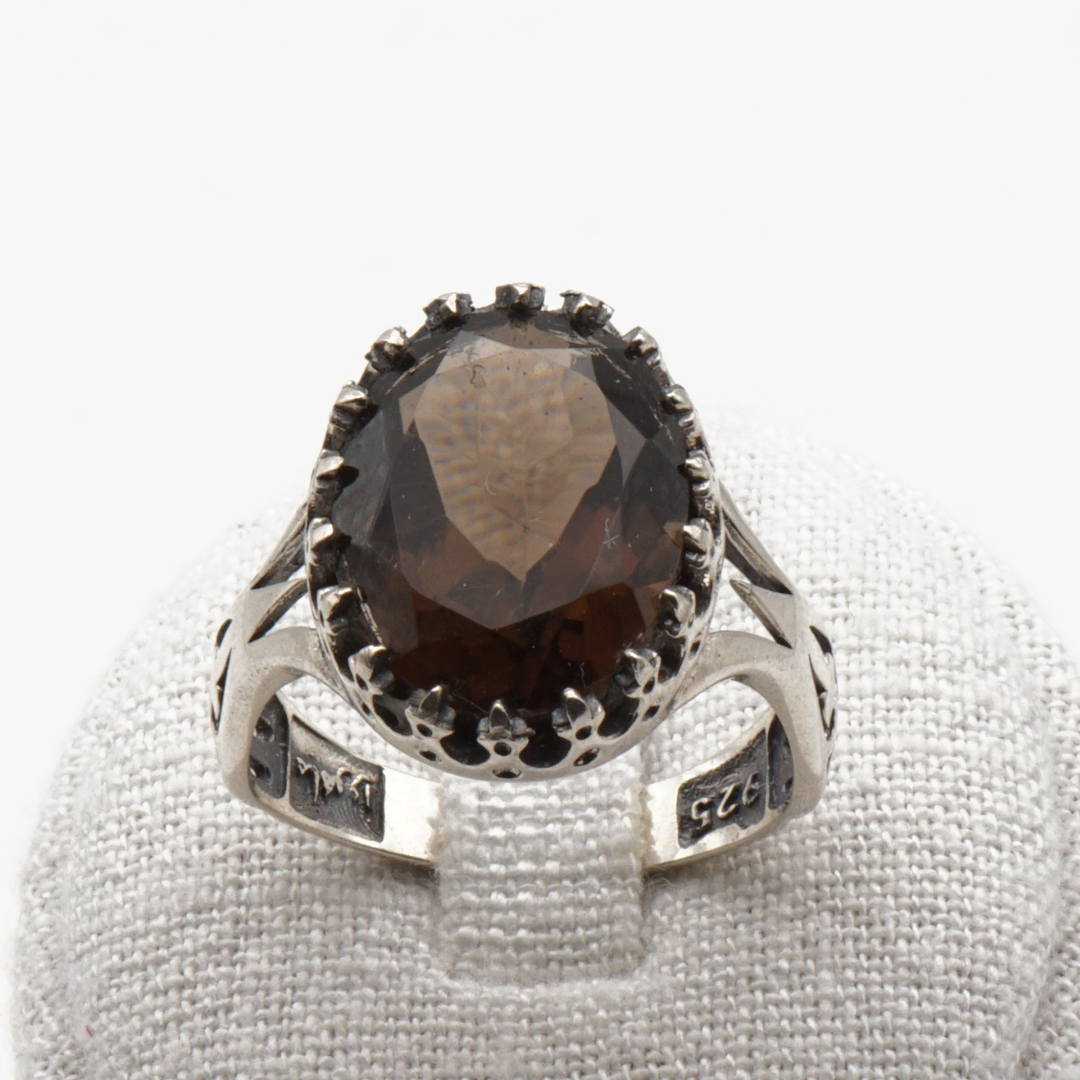 925 Silber Herrenring mit echtem  Rauchquarz