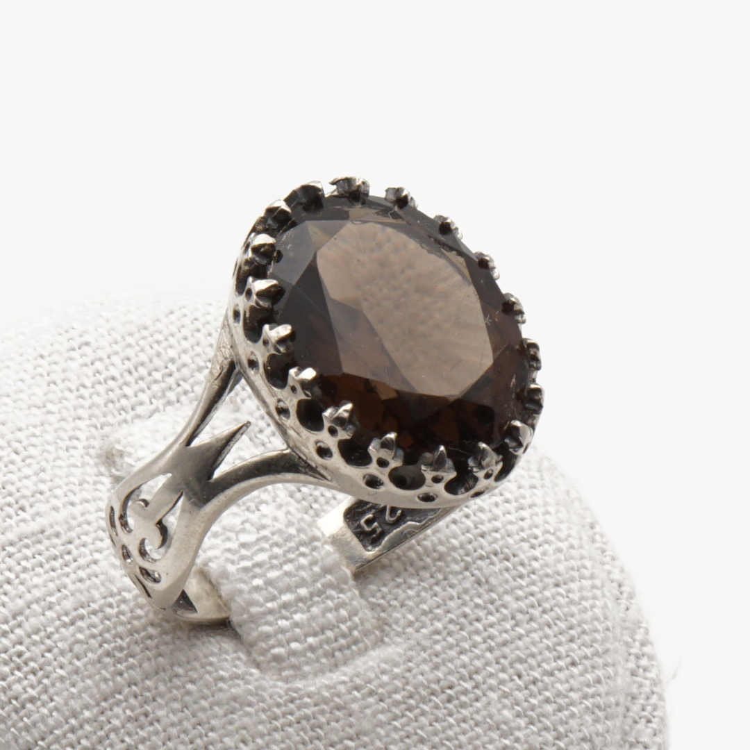 925 Silber Herrenring mit echtem  Rauchquarz