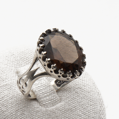 925 Silber Herrenring mit echtem  Rauchquarz