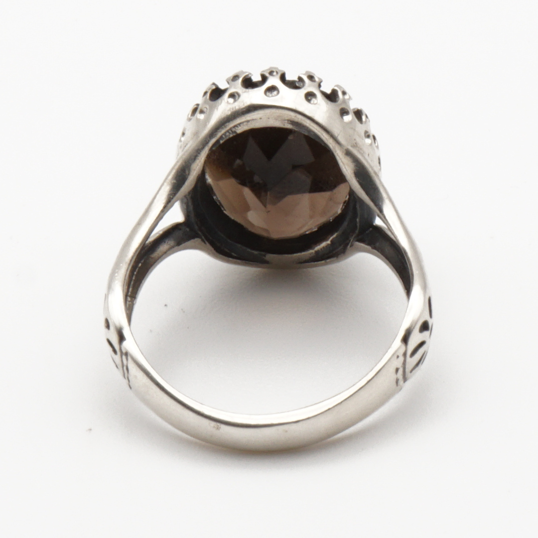 925 Silber Herrenring mit echtem  Rauchquarz