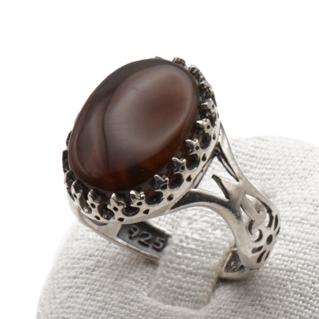 925 Silber Herrenring mit echtem Jemen Achat - Aqeeq Yamani