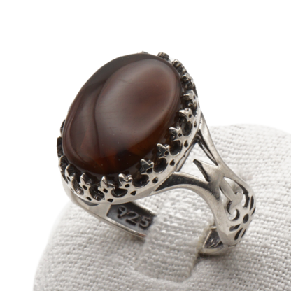 925 Silber Herrenring mit echtem Jemen Achat - Aqeeq Yamani