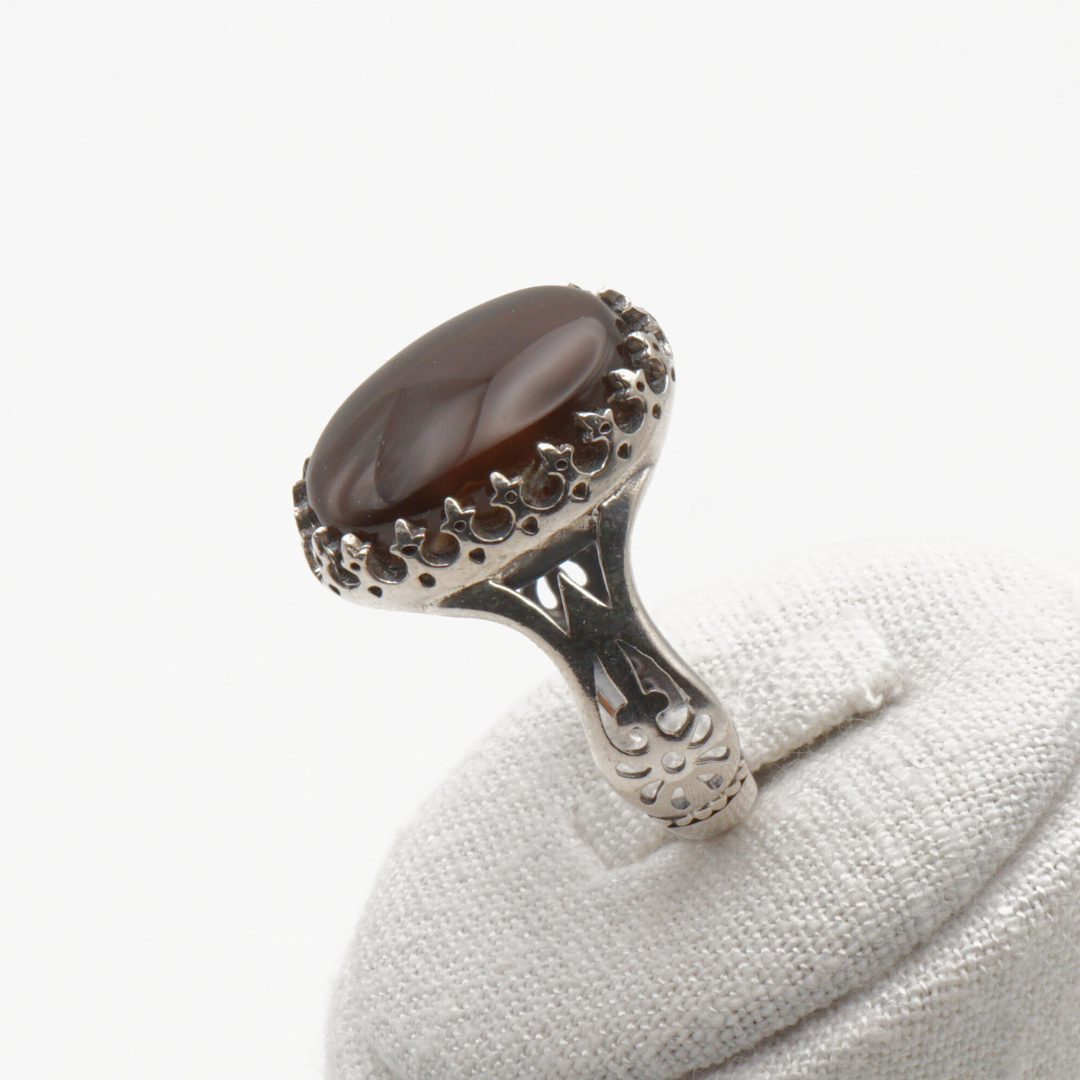 925 Silber Herrenring mit echtem Jemen Achat - Aqeeq Yamani