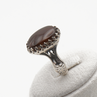 925 Silber Herrenring mit echtem Jemen Achat - Aqeeq Yamani