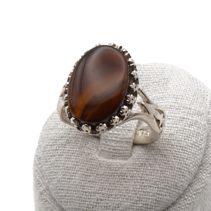 925 Silber Herrenring mit echtem Jemen Achat - Aqeeq Yamani