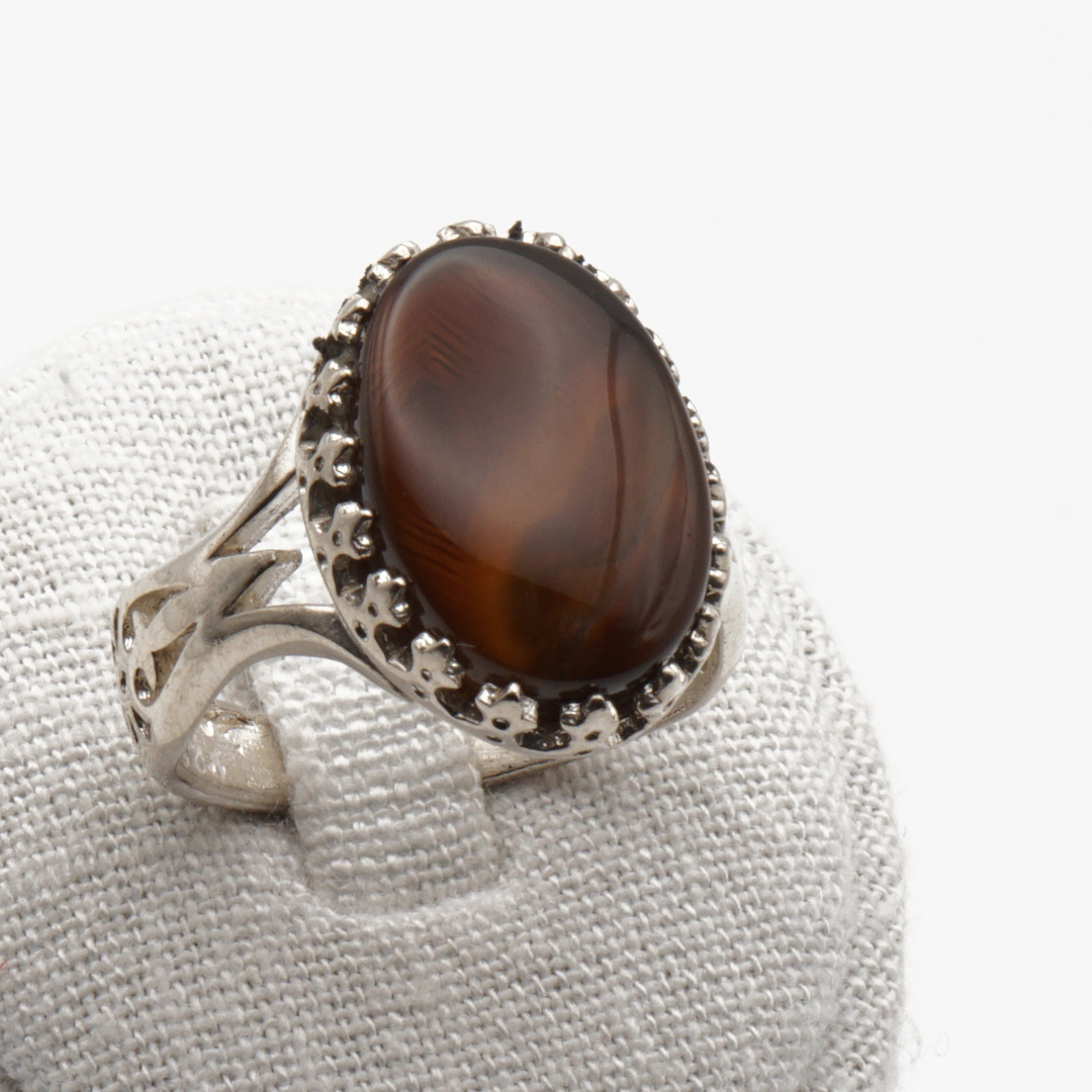 925 Silber Herrenring mit echtem Jemen Achat - Aqeeq Yamani