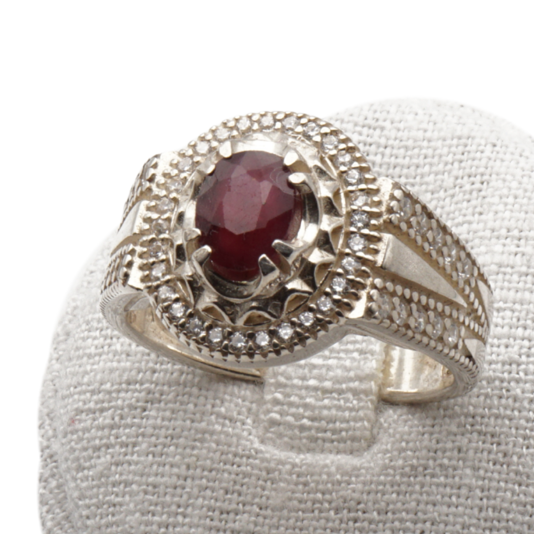 925 Silberring mit echtem Rubin