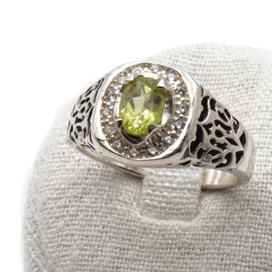 925 Silber Herrenring mit echtem Peridot - Zabarjad