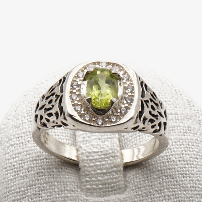 925 Silber Herrenring mit echtem Peridot - Zabarjad