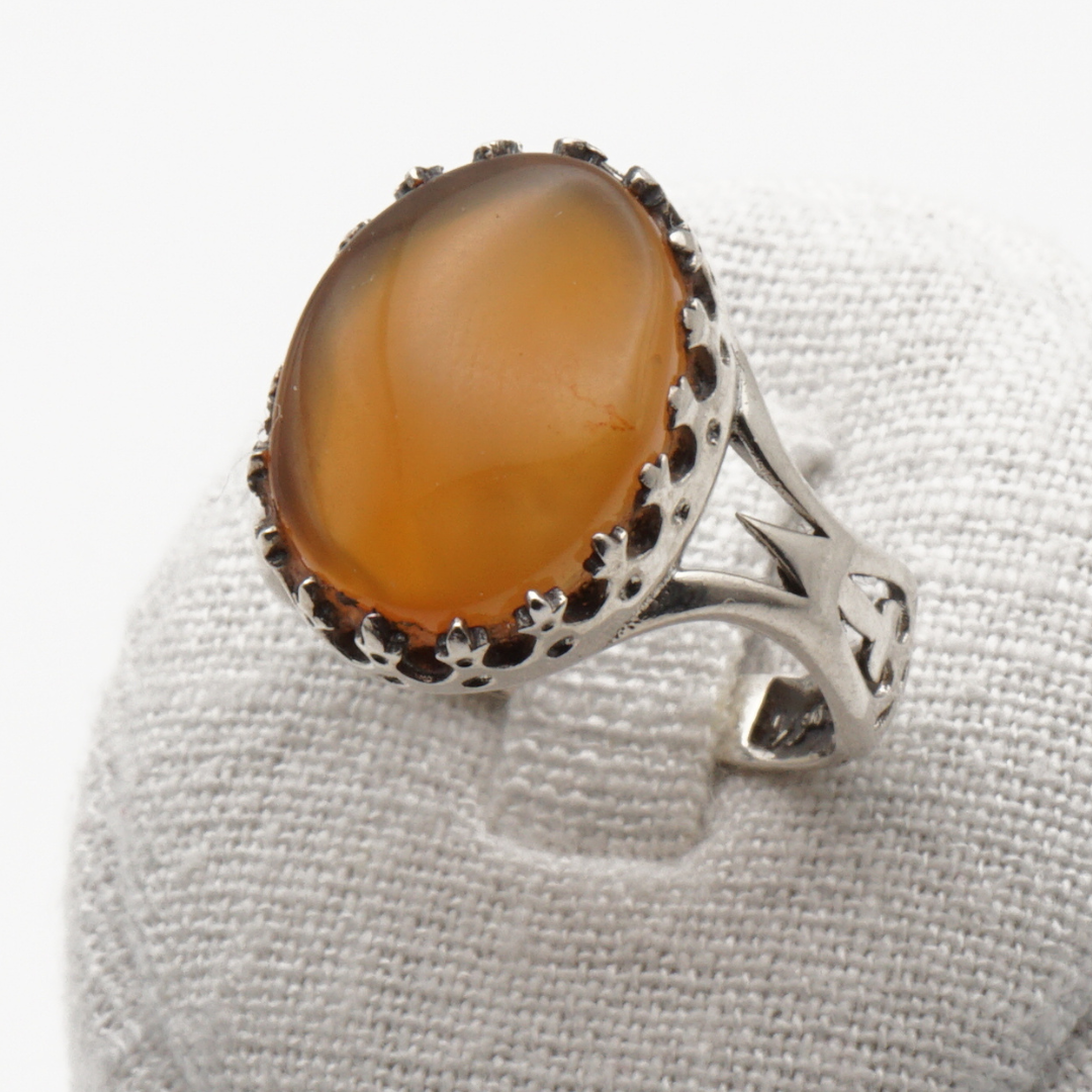 925 Silber Herrenring mit echtem Jemen Achat - Aqeeq Yamani