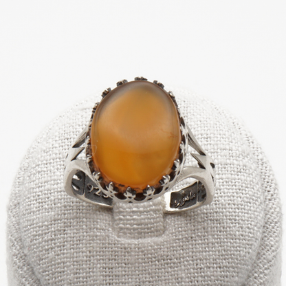 925 Silber Herrenring mit echtem Jemen Achat - Aqeeq Yamani
